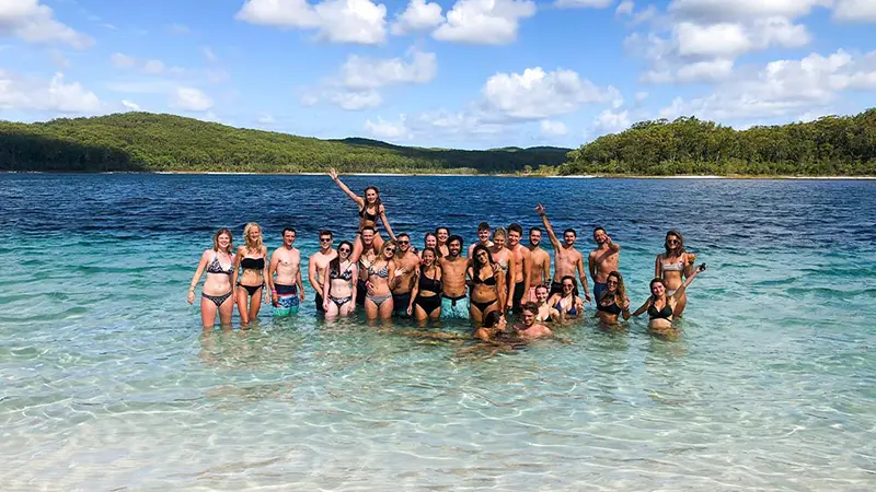 Group photo at Lake Mckenzie Fraser Island