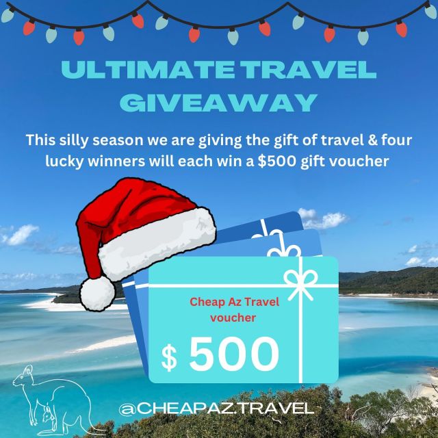 *** COMPETITION OVER *** 

CHRISTMAS GIVEAWAY WORTH $2000

This Christmas we are giving away 4 x $500 travel vouchers to be used on any package on our website www.cheapaztravel.com 🎄

Giveaway rules:
1. Follow @cheapaz.travel & @jamie_stapleton97 
2. Tag 3 friends in the comments
3. Share to your story and tag us

Unlimited entries & winners will be announced Friday 22 December. 🎁

At Cheap Az Travel we have a crazy amount of packages on offer whether you want to do the East Coast of Australia or hire a kickass campervan. From Adrenaline to chill or party we got you. 

TRAVEL GIFT VOUCHERS AVAILABLE 
If you want to give the gift of travel this Christmas or want to get your family and friends at home to gift one to you -  we have gift cards available from $50 and up 🎄🤍
HOHOHO 

Packages and gift vouchers can be found by copying & pasting the below link:
https://www.cheapaztravel.com/categories/east-coast-packages/

Please note the winners will only be announced on this page on December 22nd so if you receive messages from any other page it is not legitimate.